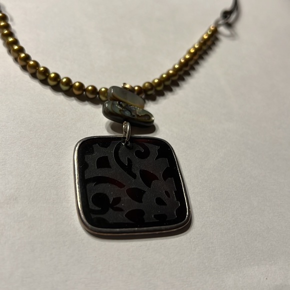 Silpada Copper Bead Pearl Pen Etched Pendant Necklace - Picture 5 of 5